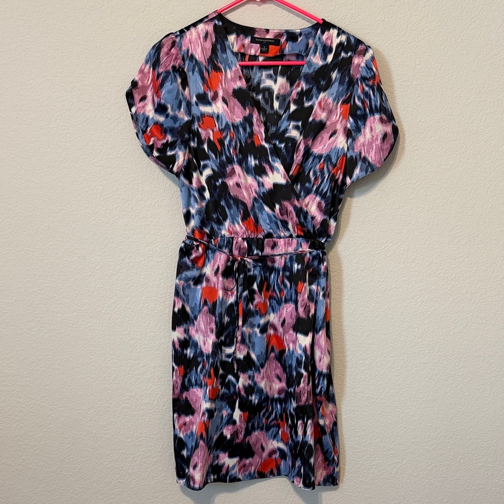 Banana Republic Pink and Blue Faux Wrap Dress
